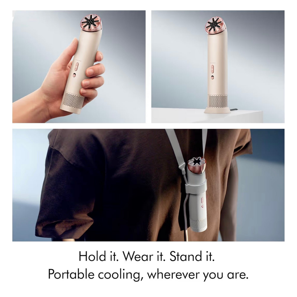 Dyson HushJet Mini Cool handheld wearable and desktop use modes