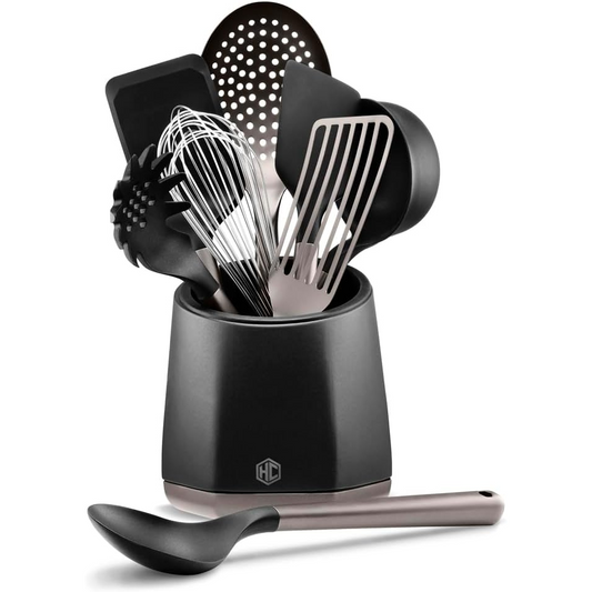 HexClad 9-Piece Kitchen Utensil Set Stainless Steel Silicone w/ Crock