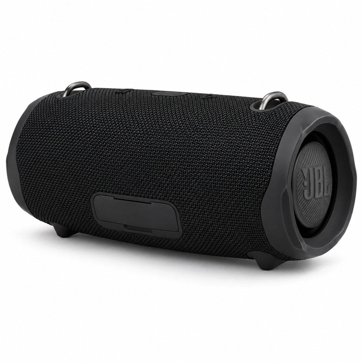JBL Xtreme 2 black speaker rear view and waterproof port cover