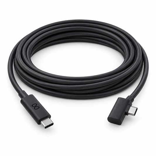 Meta Quest Link Cable coiled with straight and right-angle USB-C ends