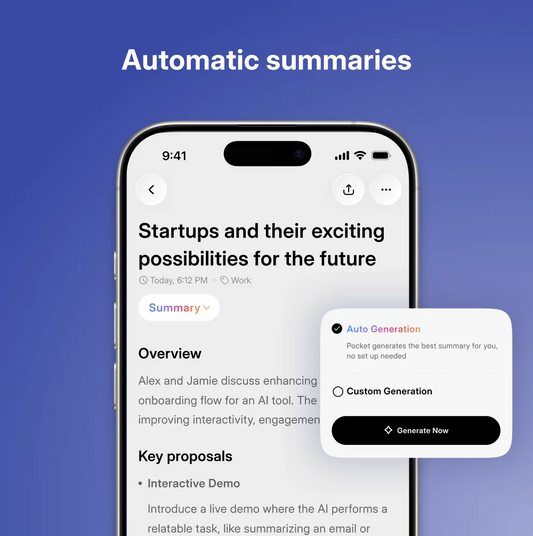 Pocket AI voice recorder app automatic summaries illustration