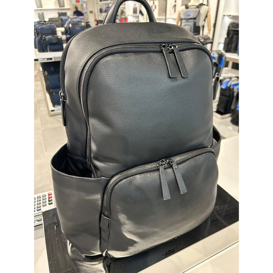 Tumi Voyageur DARIA 16.1” 100% Leather Laptop Designer Backpack - Black with Gunmetal