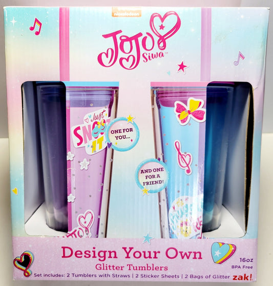 JoJo Siwa 16oz Glitter Tumbler 2 Pack Set, Design Your Own (JOJG-2560)