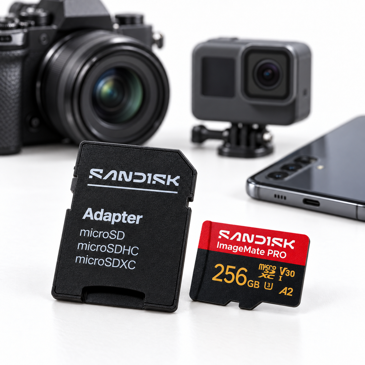 SanDisk ImageMate PRO 256GB card and adapter with compatible devices