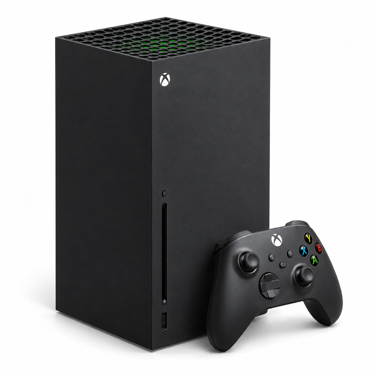 Xbox Series X 1TB console and controller angled view
